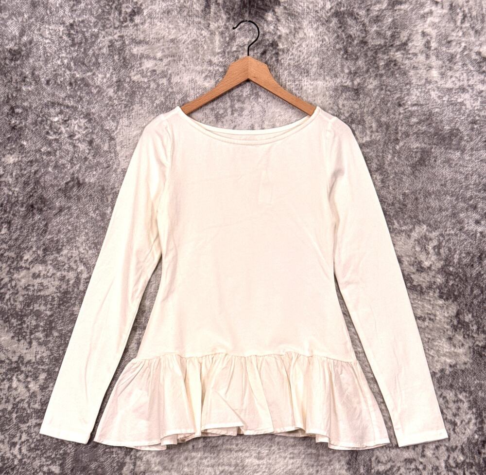 New Anthropologie Top Medium Womens Maeve Ivory Peplum Long Sleeve Cotton Jersey
